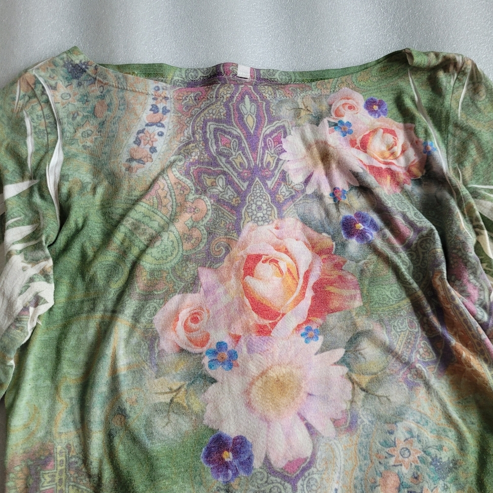 Floral Paisley Boho Fairycore Top Green Y2K Style Medium - Large - Picture 2 of 10